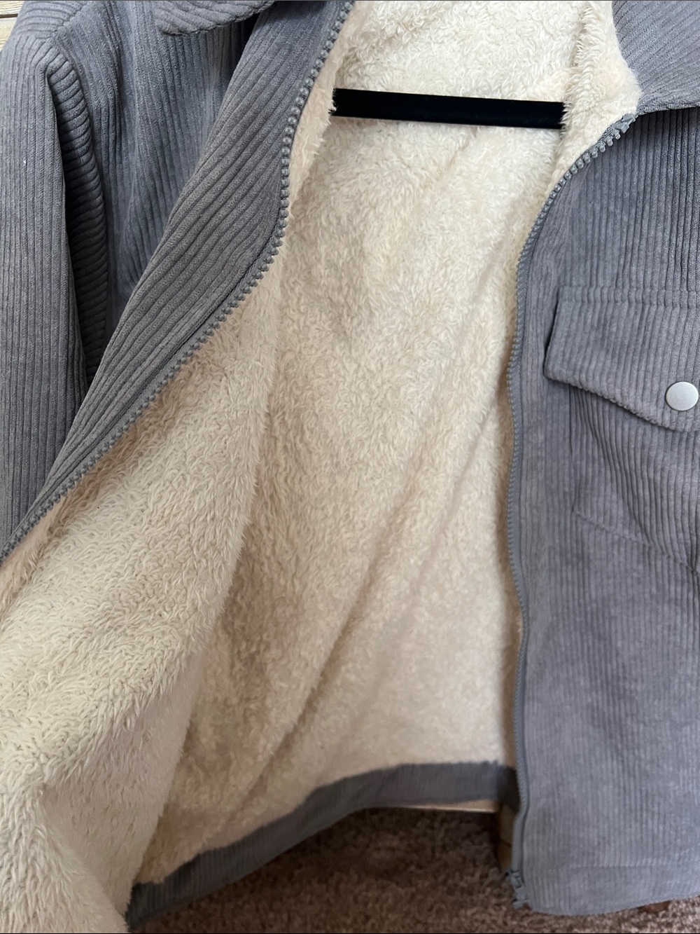 SHEIN Light Gray Corduroy Jacket with Cream Sherpa Lining - Picture 2 of 6